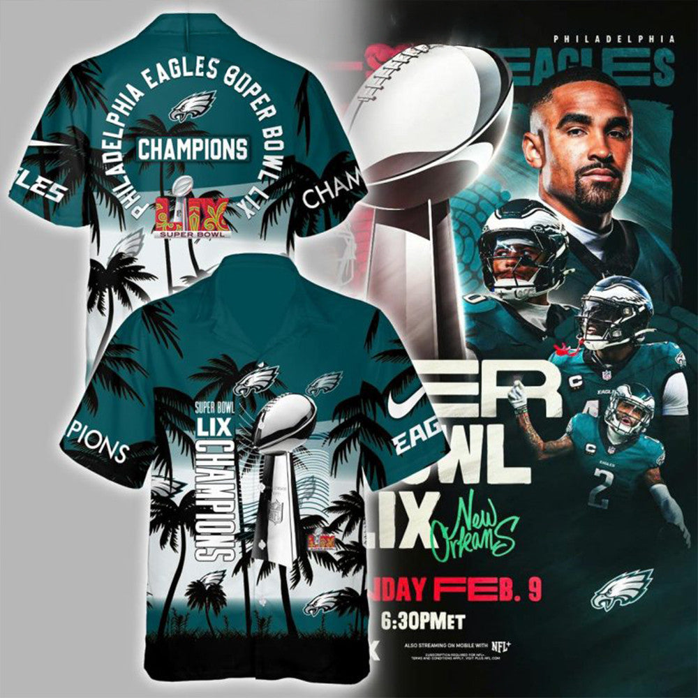 Philadelphia Eagles Super Bowl Champions 2025 Midnight Green Hawaiian Shirt Fan Gifts - Heart To Heart