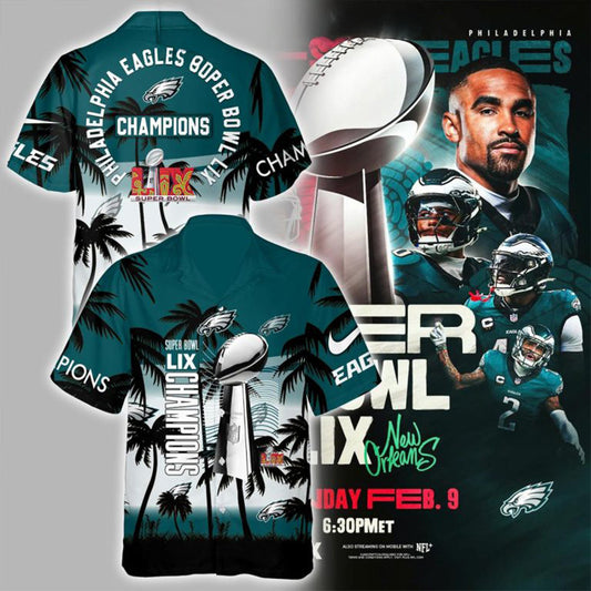 Philadelphia Eagles Super Bowl Champions 2025 Midnight Green Hawaiian Shirt Fan Gifts - Heart To Heart