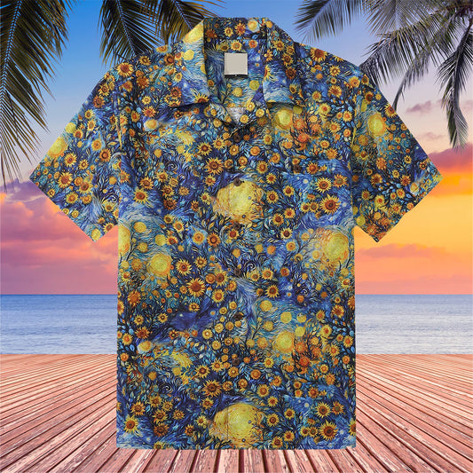 Sunflower Starry Night Hawaiian Shirt Van Gogh Aloha Shirt Sunflower Themed Gifts - Heart To Heart